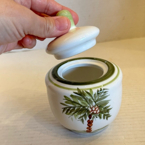 Gibson Designs PALM COURT GIDPAC Sugar Bowl & Lid Green Palm Tree Green Trim - Picture 7 of 12